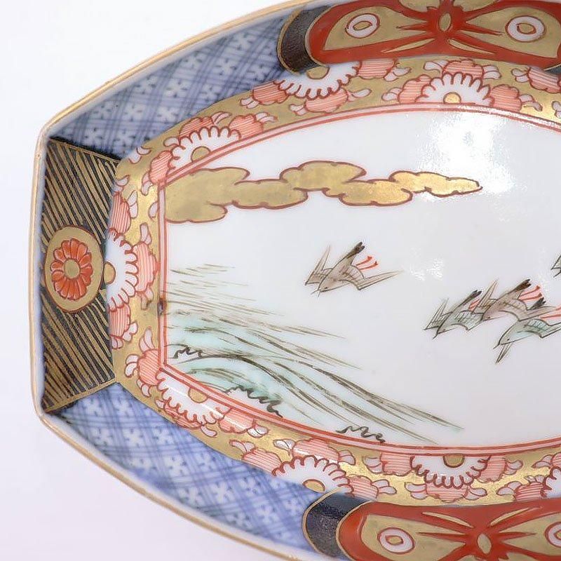 古伊万里　色絵　宝尽くし　熨斗型変形皿　２枚　E348AS-fbji 古伊万里 色絵 宝尽くし 熨斗型変形皿 2枚 E348AS-fbji 古