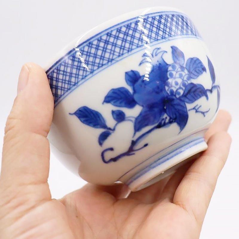 手描き染付藍色向付小鉢昭和初期アンティーク