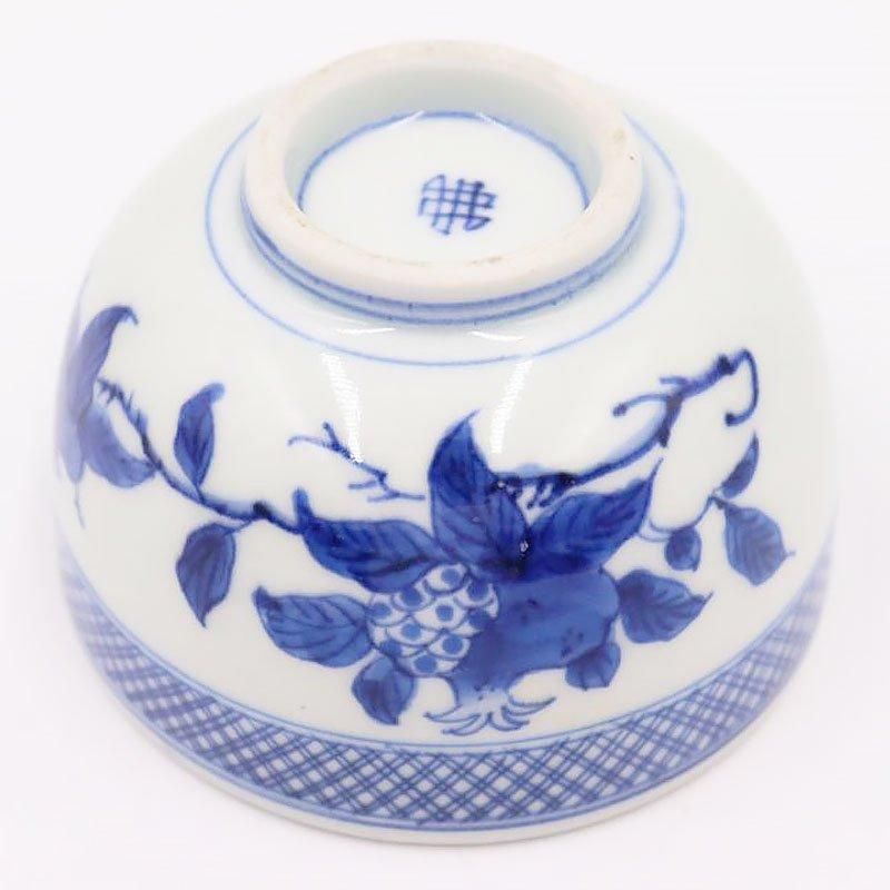 手描き染付藍色向付小鉢昭和初期アンティーク