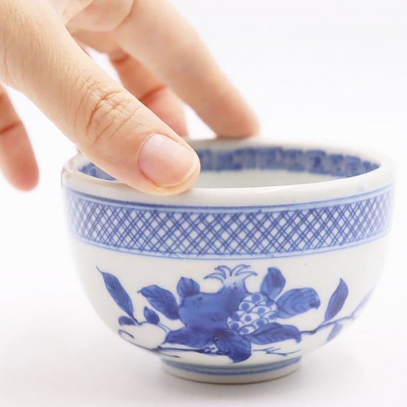 手描き染付藍色向付小鉢昭和初期アンティーク