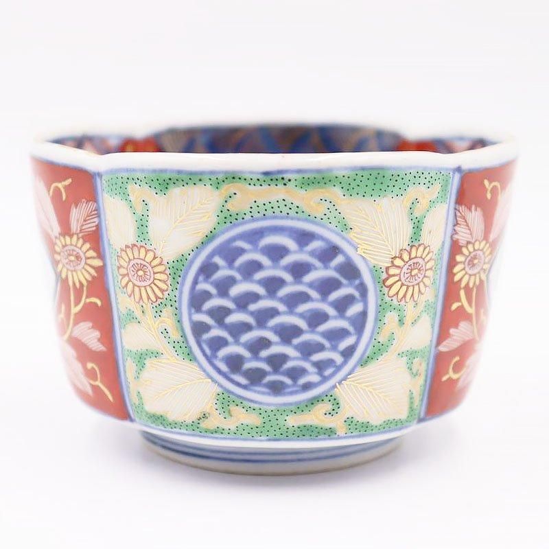 偲】古伊万里 色絵菱形皿 色絵 金彩 五枚組 変形皿 青海波 和