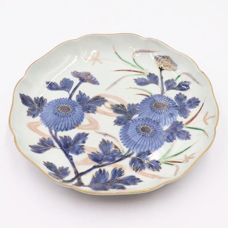 江風　飾り皿　食器　菖蒲　花柄　アンティーク　美術品　工芸品　骨董品　レトロ 繊細なアンティーク和食器 菊唐草柄の七寸皿