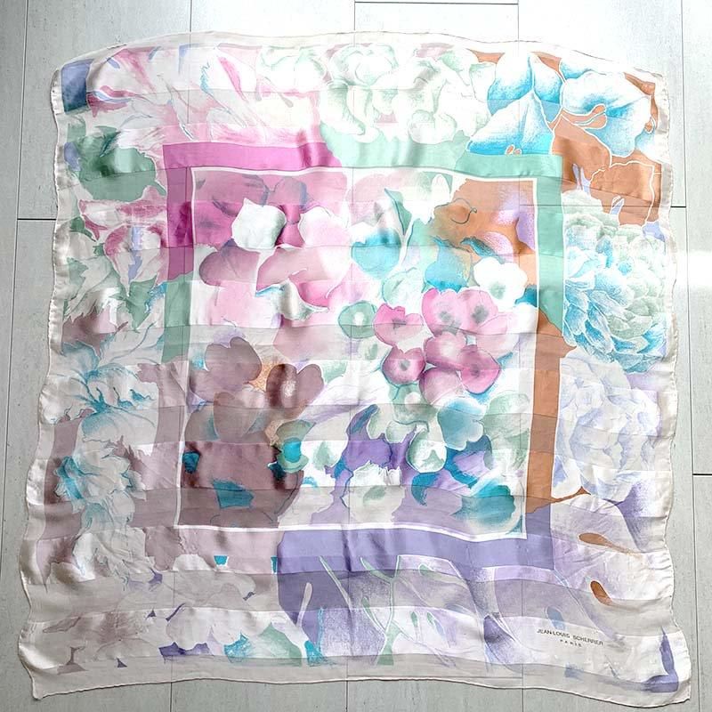 【T-ポイント5倍】 JEAN-LOUIS シルクスカーフ SCHERRER 透け感カラフル花柄 psris 小物