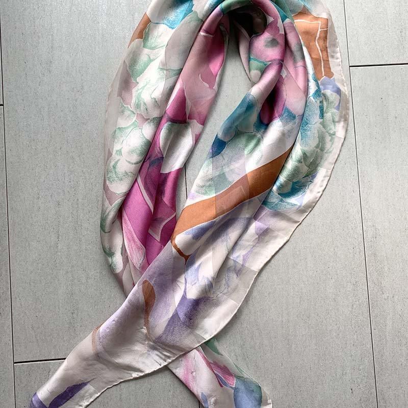 独特の上品 JEAN-LOUIS シルクスカーフ SCHERRER 透け感カラフル花柄 psris 小物