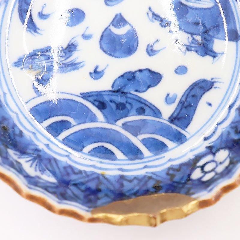 Antique Sam's Collection手描き染付なます皿 金彩漢詩 5枚組