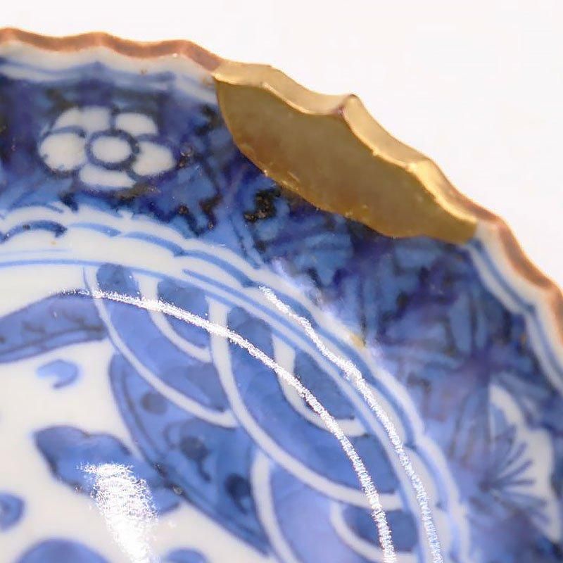 古陶磁　骨董　小皿　金継ぎ　金直し　５枚 アンティーク 金継ぎ 手描き染付豆皿 藍色 明治大正 和骨董