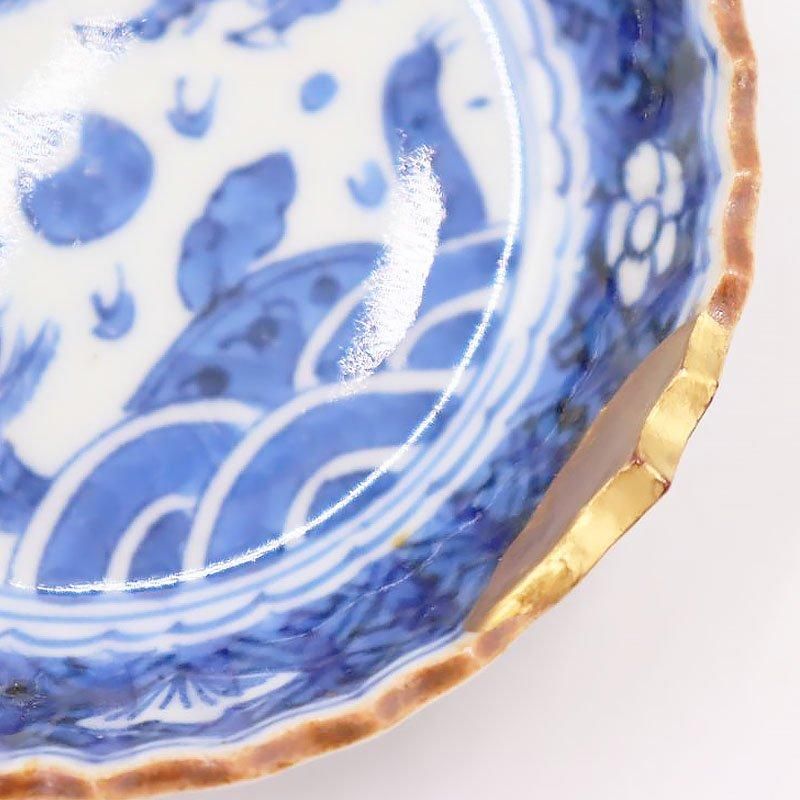 金継ぎ】手描き 染付 豆皿 いげ皿 藍色 呉須 ブルー 明治・大正