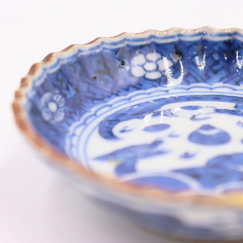 金継ぎ】手描き 染付 豆皿 いげ皿 藍色 呉須 ブルー 明治・大正