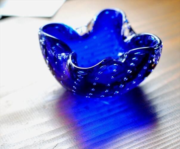 イタリア ムラーノガラス Italy Murano glass アッシュトレー ネイビー 気泡ガラス ムラノグラス インテリア トレイ ボウル アンティーク