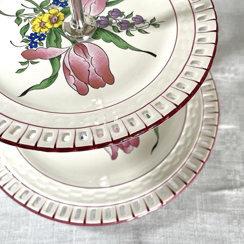 【美品】 フランスアンティーク コンポティエ リュネヴィル窯 ケーキプレート 美品】 フランスアンティーク コンポティエ リュネヴィル窯