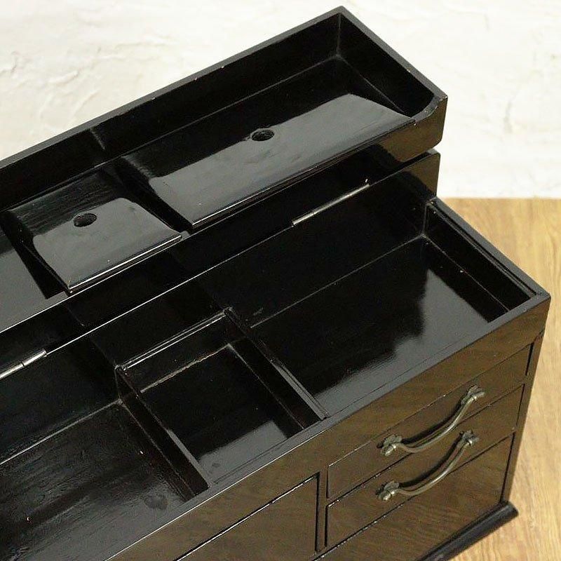 人気激安 黒塗り 小引出し 和の 文房具入れ 小物入れ 書道具 硯箪笥 硯箱 木工、竹工芸