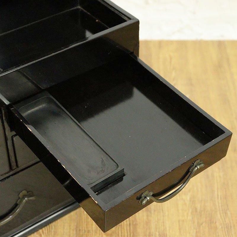 ヴィンテージ 黒塗り硯箱 小引出し 大正時代の和骨董