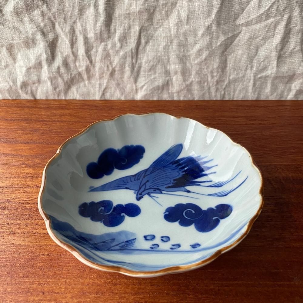鶴と雲の端正な染付なます皿 (C) - ANTIQUE LEAVES 鶴と雲の端正な染付なます皿 (C) - ANTIQUE LEAVES