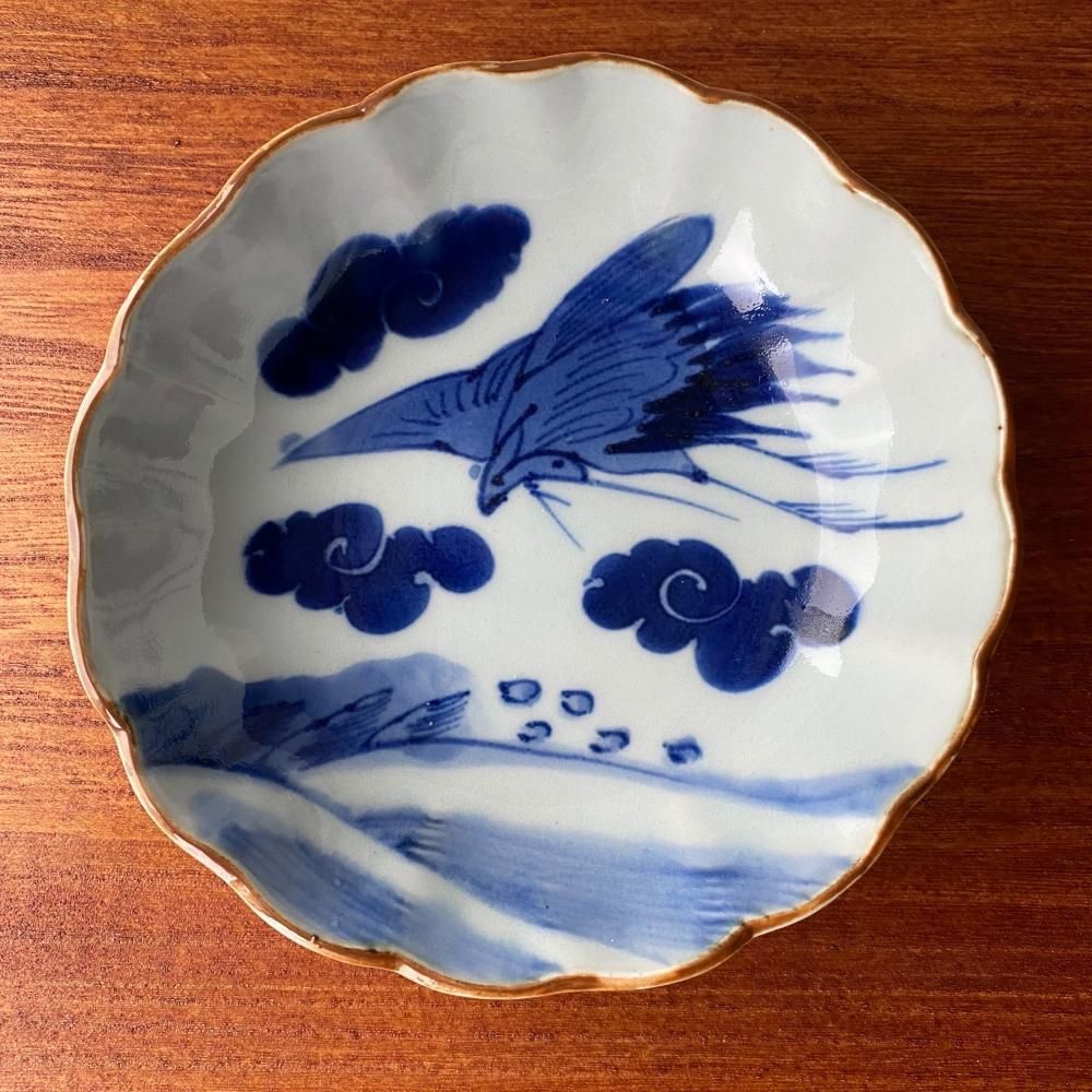 鶴と雲の端正な染付なます皿 (C) - ANTIQUE LEAVES 鶴と雲の端正な染付なます皿 (C) - ANTIQUE LEAVES
