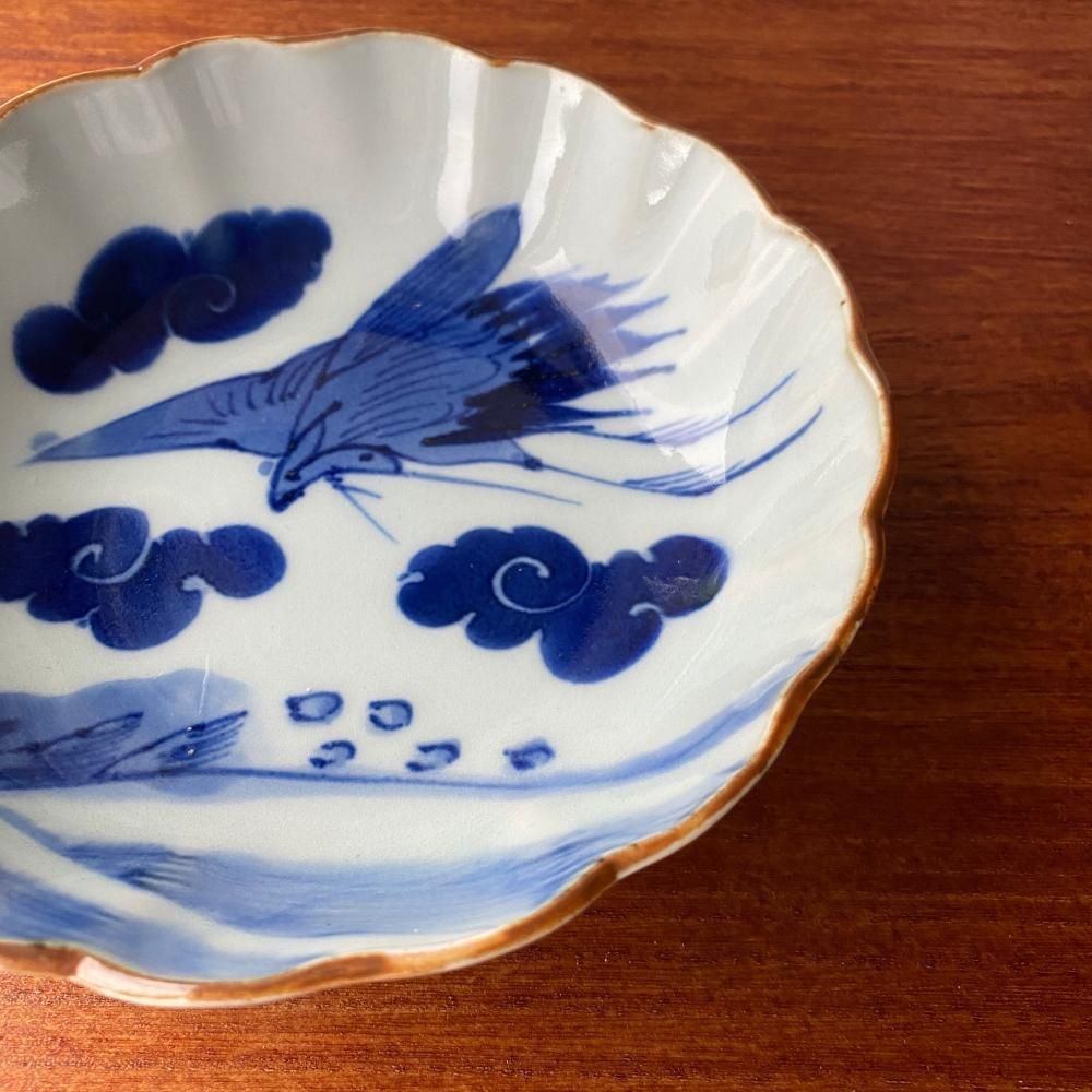 鶴と雲の端正な染付なます皿 (C) - ANTIQUE LEAVES 鶴と雲の端正な染付なます皿 (C) - ANTIQUE LEAVES