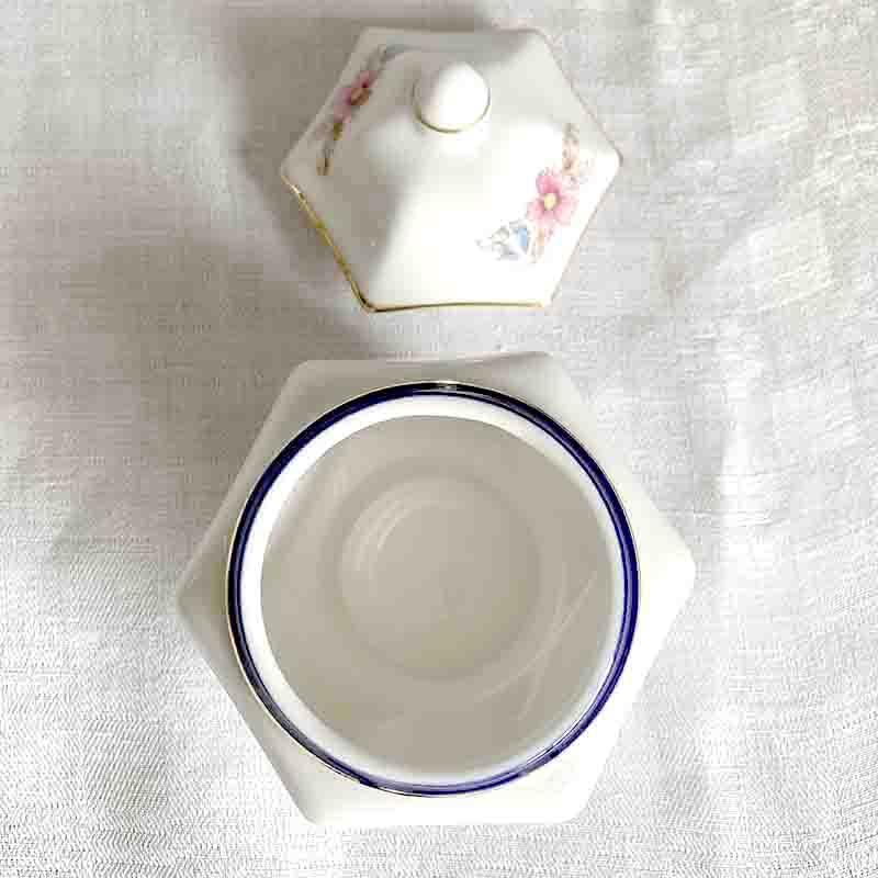 蓋付き壺 六角形のお花模様のポット 陶器キャニスター 12OTcj36 蓋付き壺 六角形のお花模様のポット 陶器キャニスター 12OTcj36