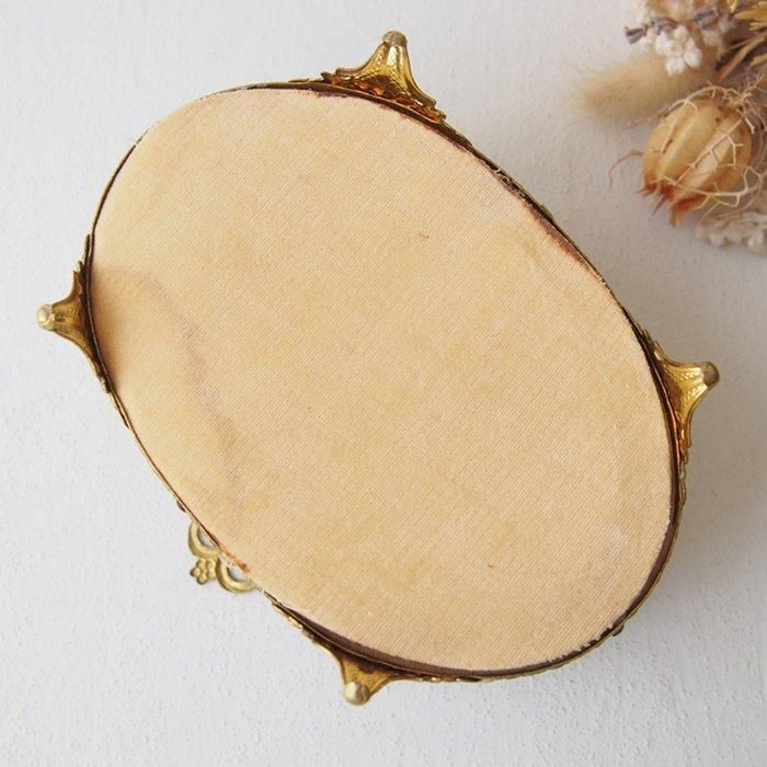 アンティーク ジュエリーボックス ガラス蓋 お花模様 オーバル型