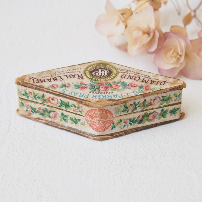 アメリカ ピンクローズの小さなパウダーボックス 紙箱 - 骨董