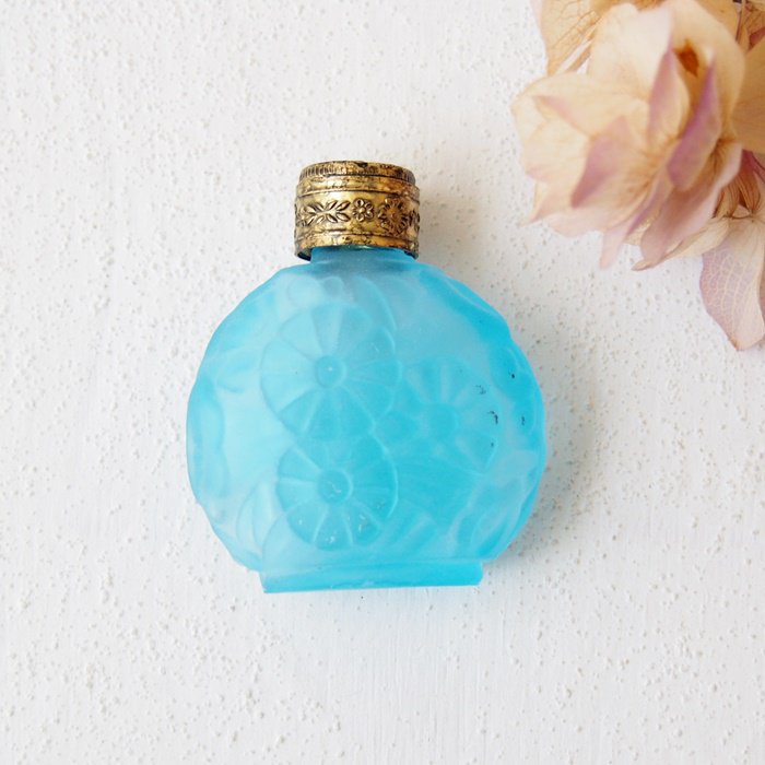 フランス ブルーフロストガラス フラワー ミニパフュームボトル 香水瓶 
