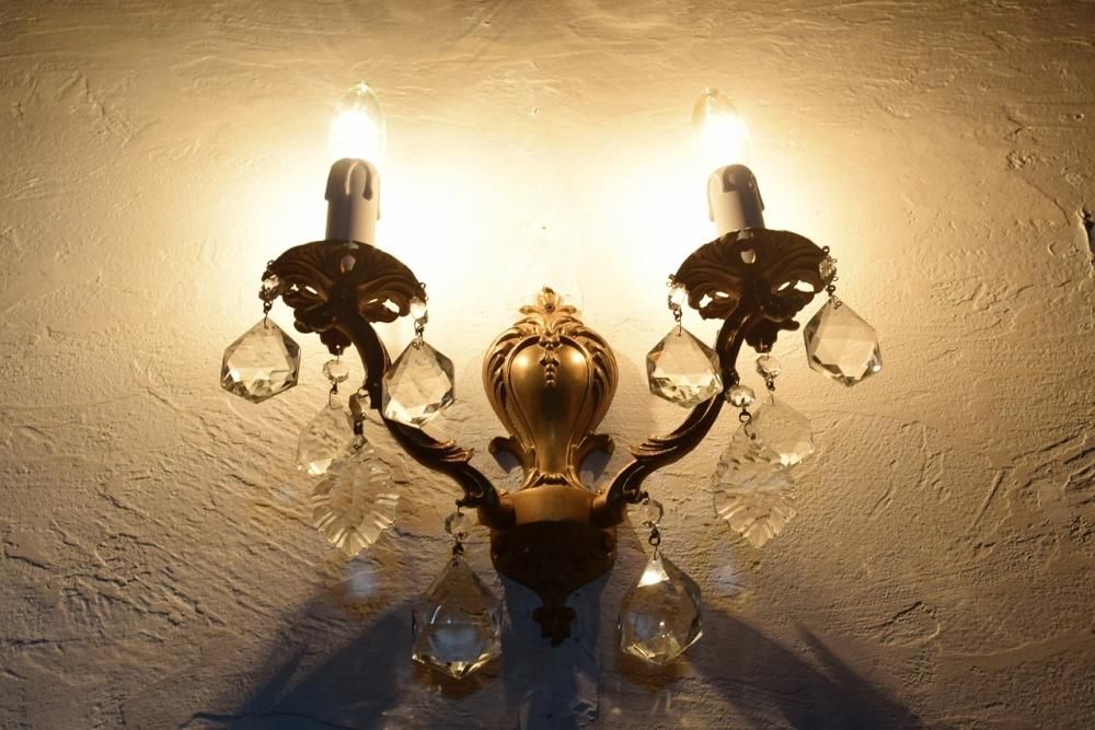 フランスアンティーク2灯ガラスドロップウォールランプ壁掛け照明※LED電球2個付 フランスアンティーク2灯ガラスドロップウォールランプ壁掛け照明※LED