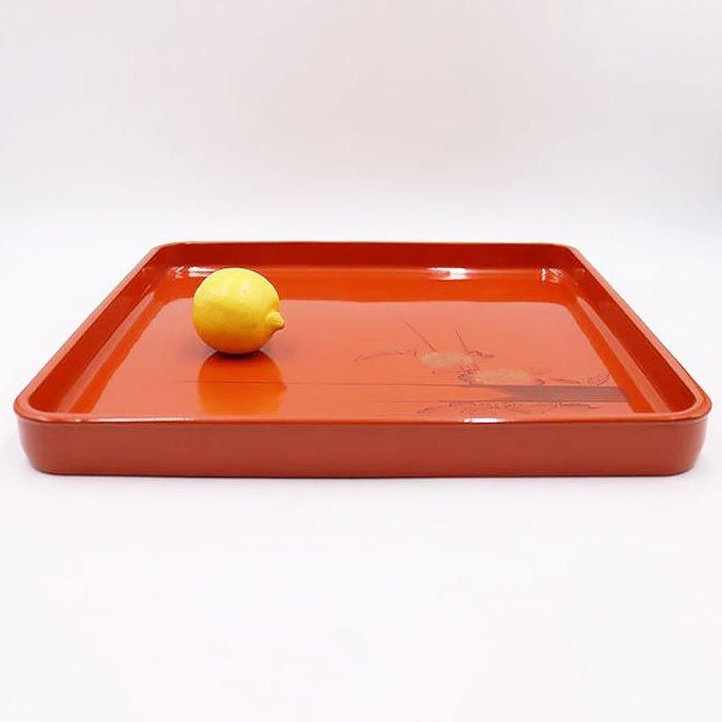 琉球漆器 丸盆 お盆 菓子鉢 茶道具 ハイビスカス柄 漆塗り 26cm