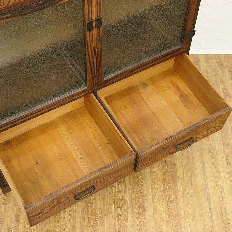 ヴィンテージ 結霜ガラス 茶箪笥 大正昭和レトロ 和家具