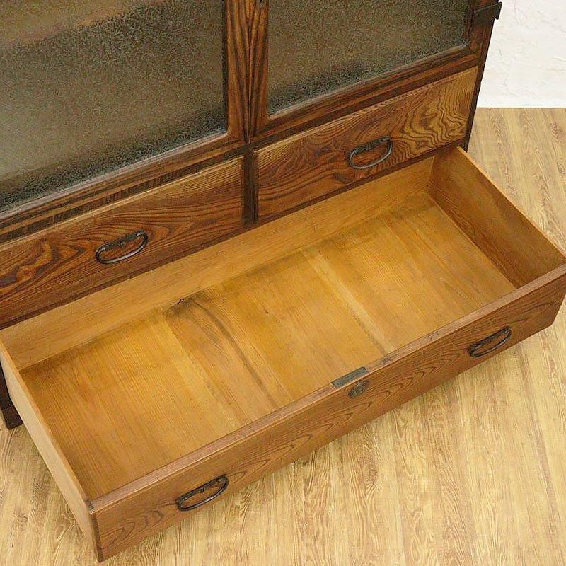 レトロ　茶箪笥　昭和　和室　時代物　アンティーク　ヴィンテージ ヴィンテージ 結霜ガラス 茶箪笥 大正昭和レトロ 和家具