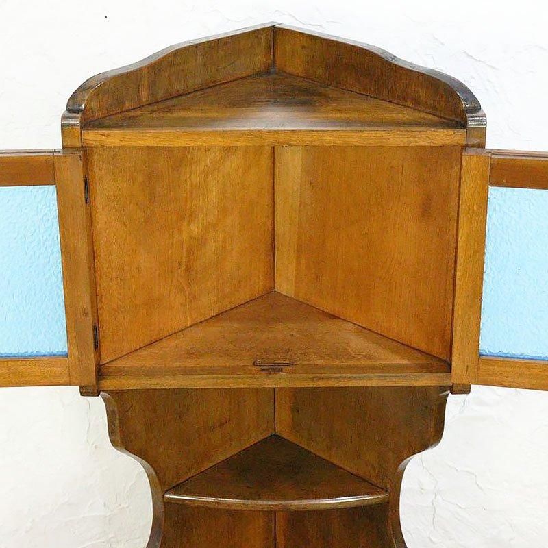 ヴィンテージ ガラス戸 キャビネット 布付き 青 レトロ