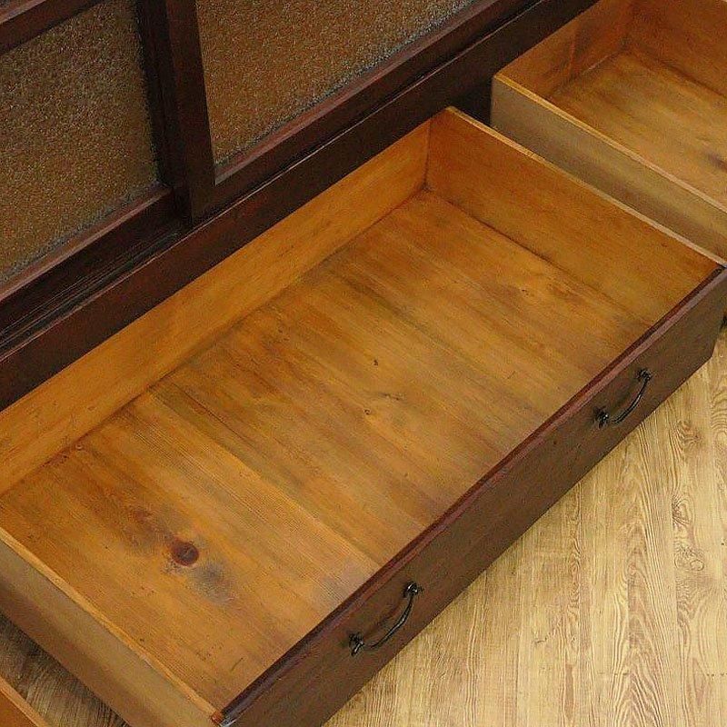一間 引戸水屋 食器棚 キャビネット ダイヤガラス入り 和家具