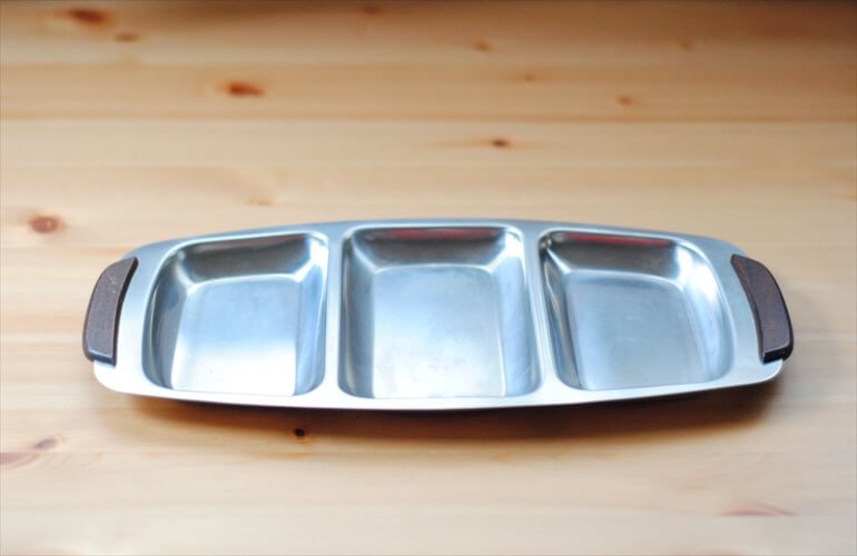 デンマーク製 チークハンドルｘステンレストレー プレート 33cm お皿 北欧食器 北欧雑貨 ヴィンテージ アンティーク_ig3494
