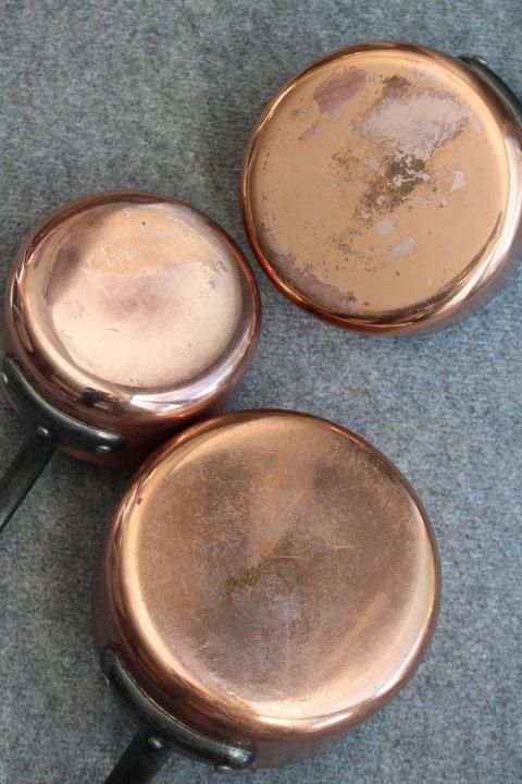 フランスブロカント 銅製片手鍋 22cm フランスブロカント 銅製片手鍋3点セット