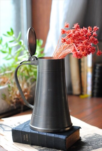 ドイツから 錫のジャグ 花瓶 一輪挿し ピッチャー 花器 水差し ピューター フラワーベース ヴィンテージ アンティーク_230912
