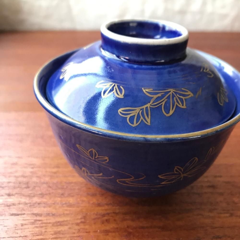 幕末明治頃　伊万里焼　染付　金彩　蓋付茶碗　5客 fit=scale-down,w=1200