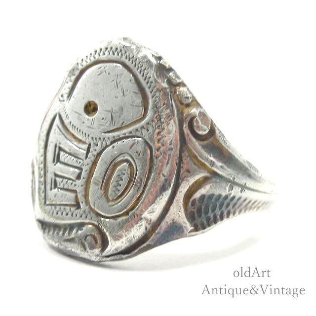 ヴィンテージ スターリングシルバー ガーネット ダブルドラゴン リング