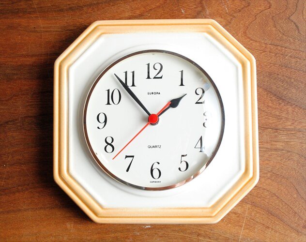 昭和レトロ 陶器製 皿型 ディッシュクロック チェック柄 壁掛け時計 ウォール - インテリア時計