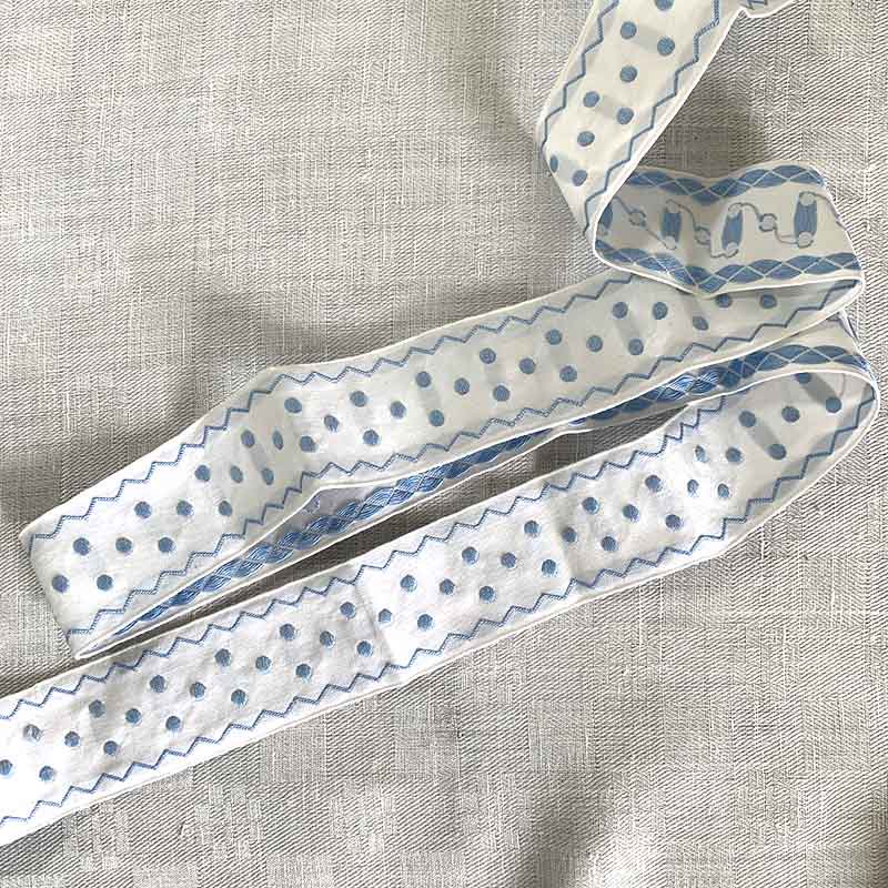 手芸材料　ガロンテープ　水色　水玉模様　水色刺繍　太巾　
12clda7-2