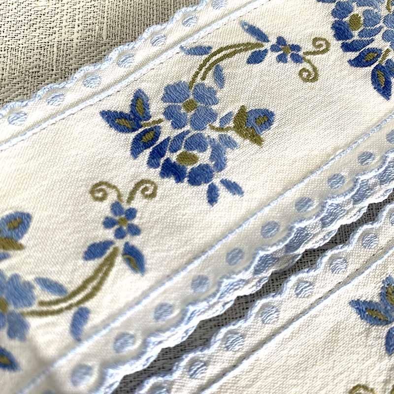 フランス製 ガロンテープ ブルー花刺繍 太巾