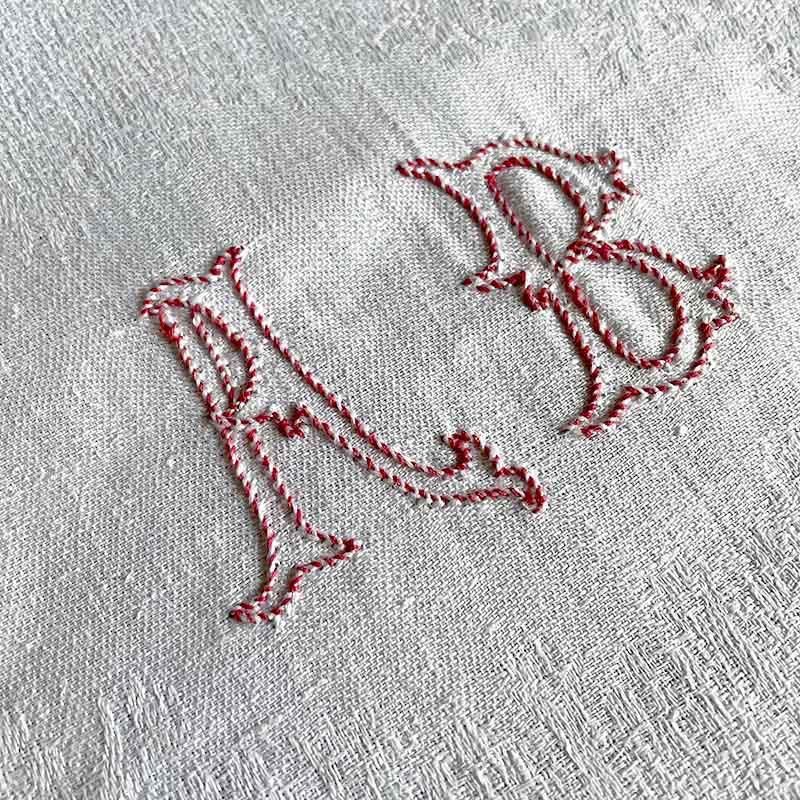 テーブルクロス マルチクロス リネン ダマスク織 モノグラム刺繍