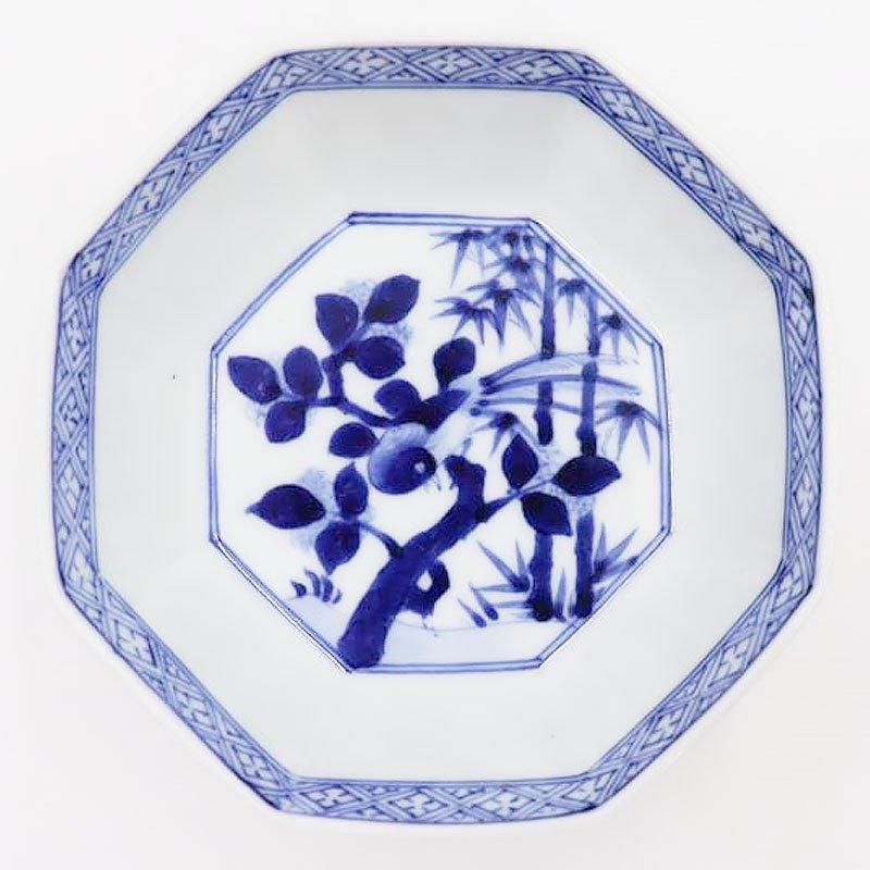 手描き 染付 八角 小鉢 向付 呉須 藍色 和食器 大正 昭和初期