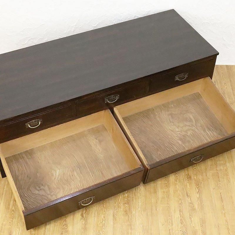 ビンテージ　ラタン製ローボード 6 引き出し付き テレビ台 ローボード TVボード レトロ ラタン 藤編み キャビネット