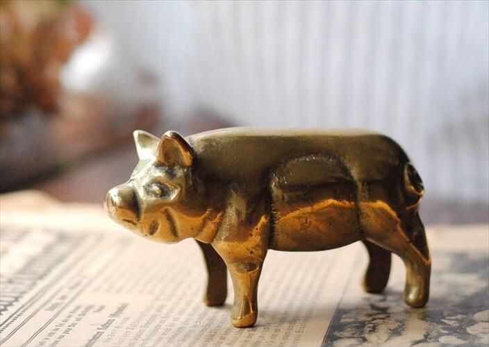憧れの フランスのブロカントから 真鍮のブタ オブジェ ブラス 豚 Pig 置物