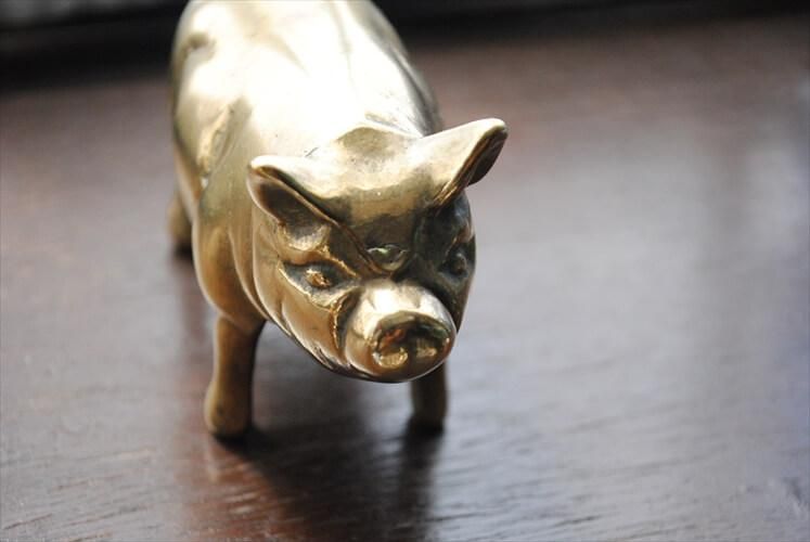 フランスのブロカントから 真鍮のブタ オブジェ ブラス 豚 Pig フランスのブロカントから 真鍮のブタ オブジェ ブラス 豚 Pig