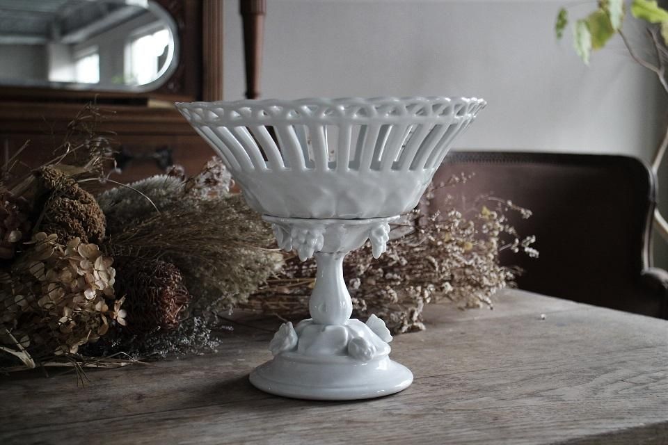 フランス製アンティーク陶製フルーツスタンド薔薇装飾