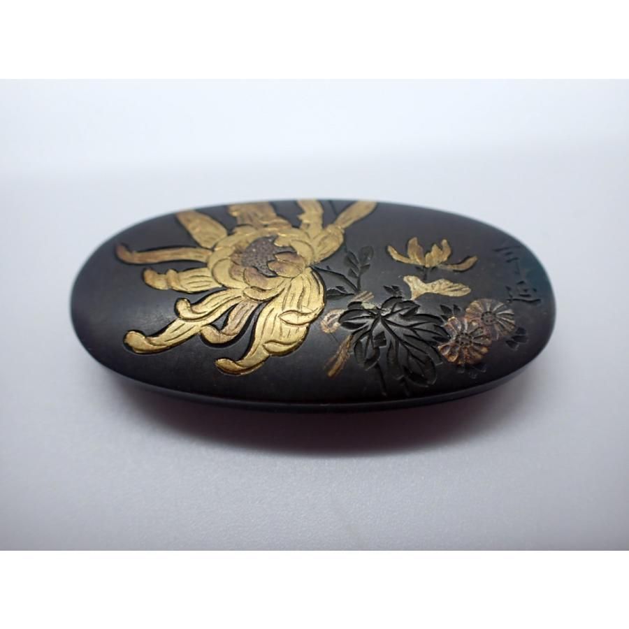 アンティーク 金工赤銅金象嵌菊紋帯留め 帯留 金具 美術品