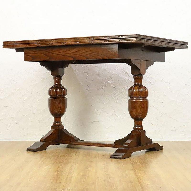 イギリスアンティーク　ドローリーフテーブル　伸縮　ツイストレッグ イギリス製アンティーク｜伸長式ドローリーフテーブル（ツイスト脚）