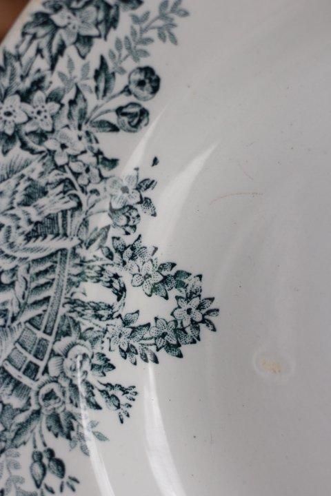 フランス製1900年代の素朴な鳥モチーフスープ皿