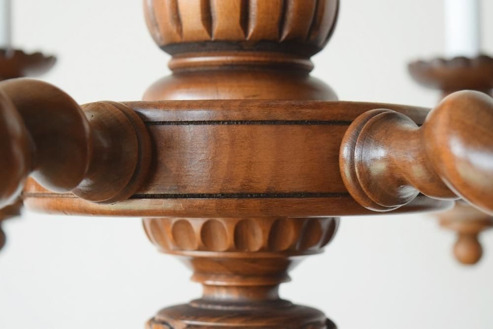 アンティーク カントリー風 ビーチウッド 6灯シャンデリア