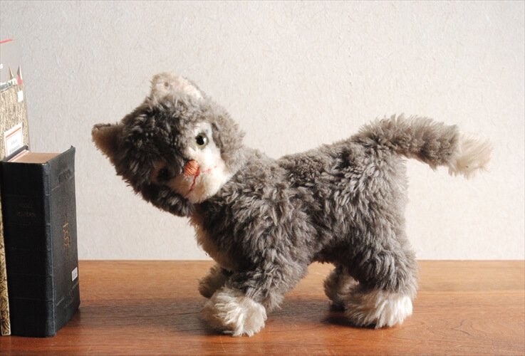 ドイツ製 Steiff ヴィンテージ かわいいグレーのネコ シュタイフ 猫 キャット ぬいぐるみ 人形 フィギュア トイ アンティーク