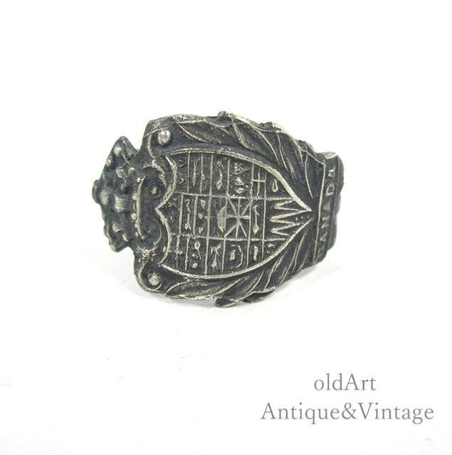 スプーン　彫金細工アンティーク 1900年代初頭アンティーク銀製スプーンリング 繊細な彫刻付き