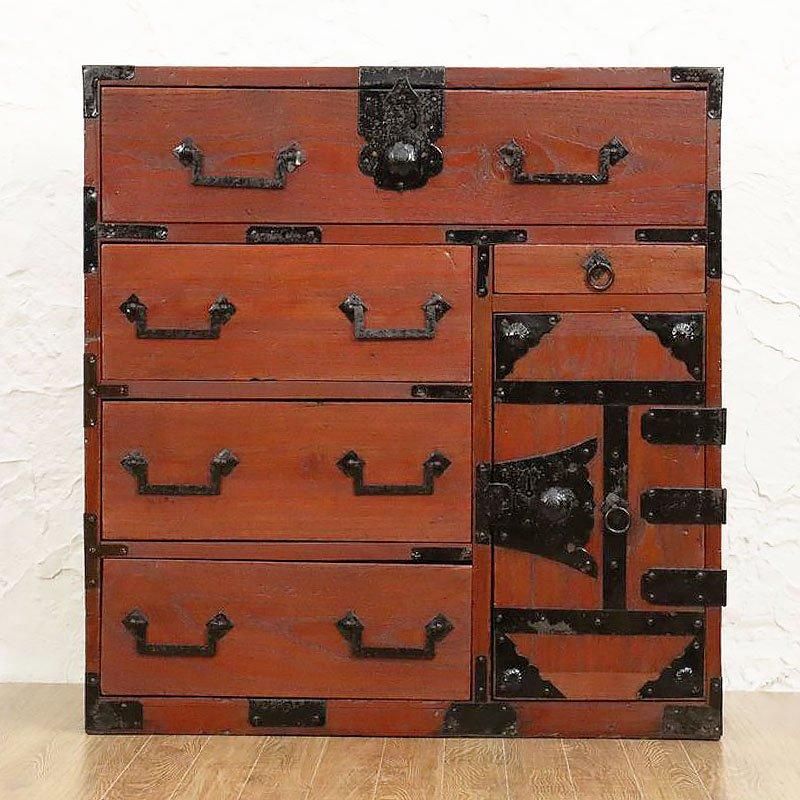 朱 前桐小箪笥 手許箪笥 時代金具 丸金具 小ぶり キャビネット 朱 前桐小箪笥 手許箪笥 時代金具 丸金具 小ぶり キャビネット